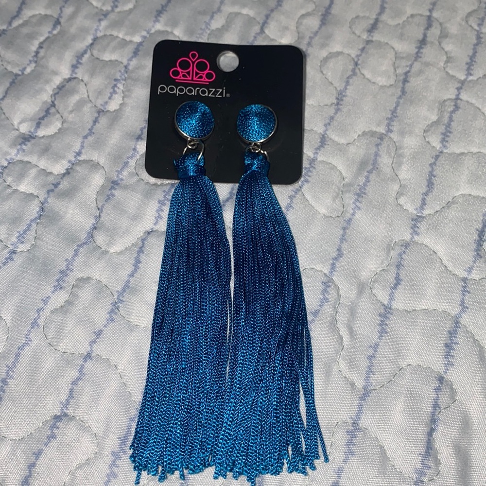 Tightrope tassel blue post earrings